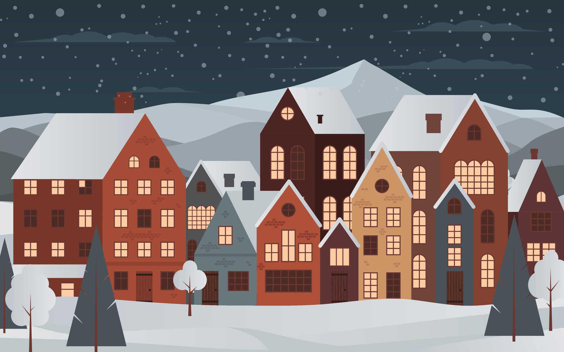 Cozy-charming-winter-night-panorama-of-a-small-town-with-houses-with-window-lights-trees-and-snow-for-christmas-cards-and-greetings-winter-magic-with-its-snowy-landscape-not-ai-generated-free-vector