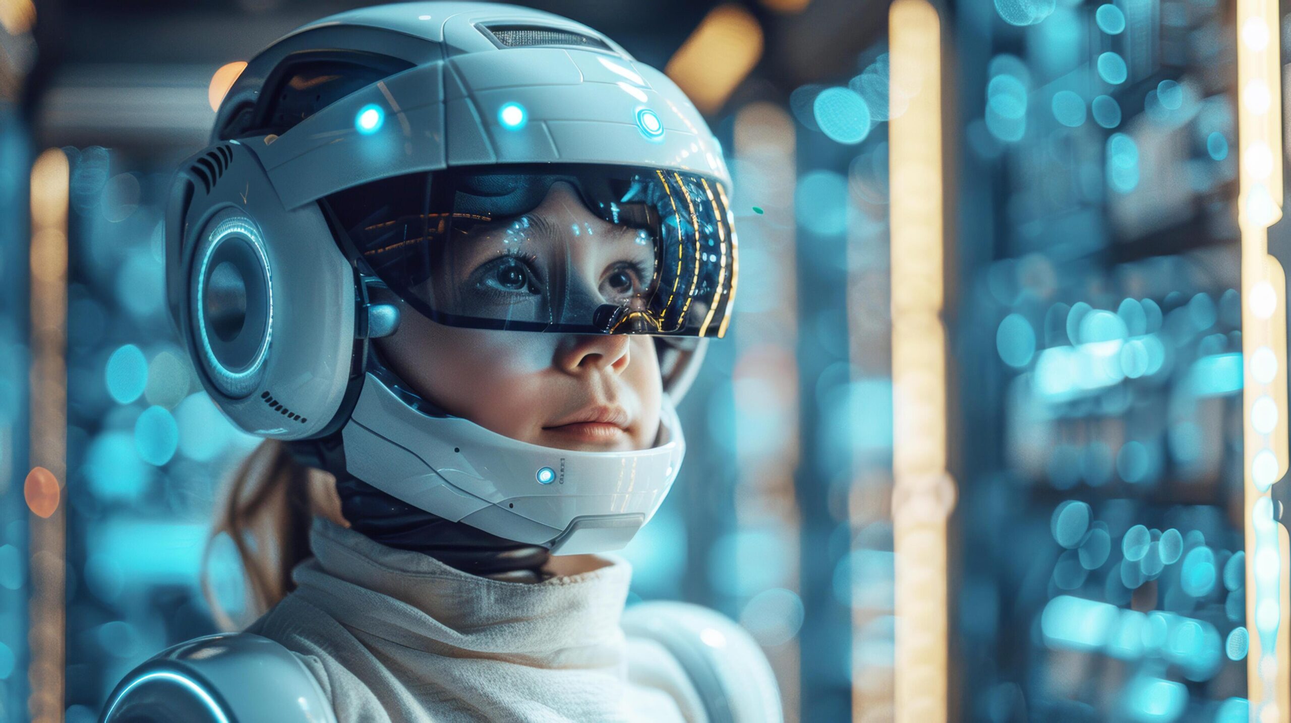 Cute-little-boy-kid-in-robot-suit-and-pilot-suit-is-learning-about-science-and-cyber-space-in-learning-futuristic-technology-center-education-concept-ai-generated-free-photo