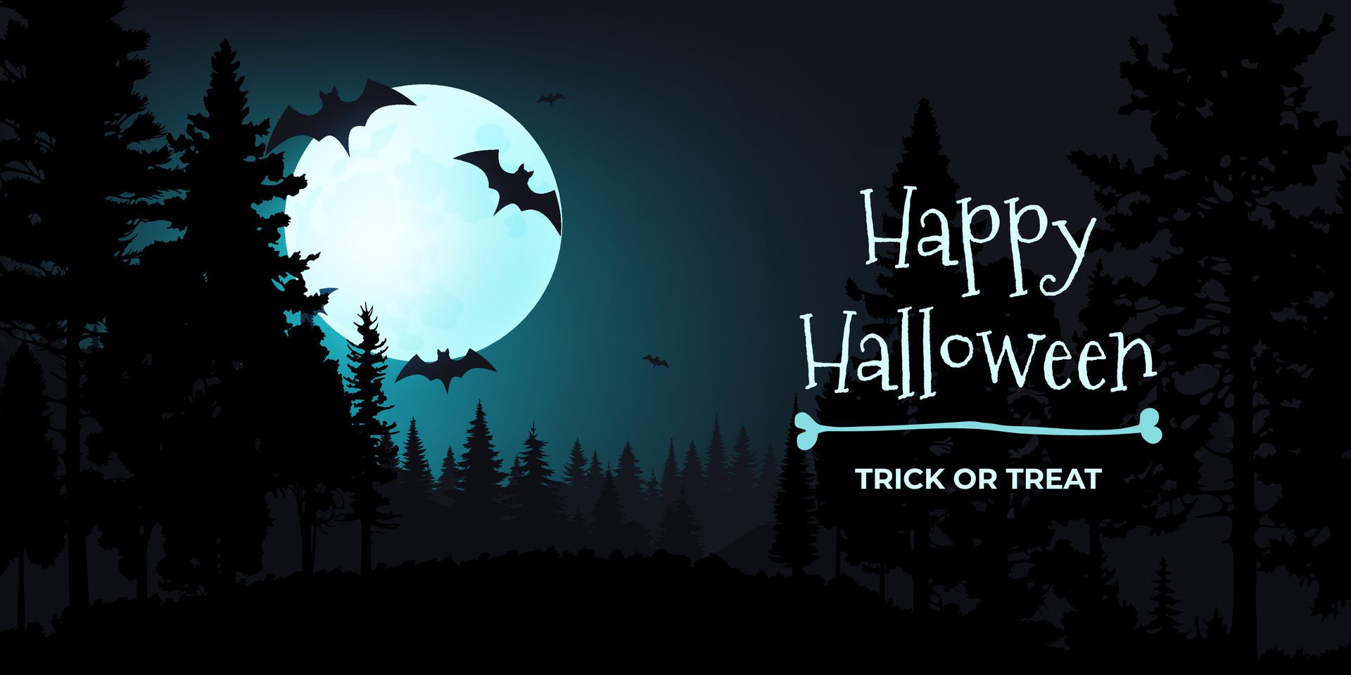 Eerie-atmosphere-of-happy-halloween-banner-illustration-a-spooky-moonlit-night-featuring-a-haunting-forest-bats-and-a-full-moon-perfect-for-party-invitations-and-posters-not-ai-generated-free-vector