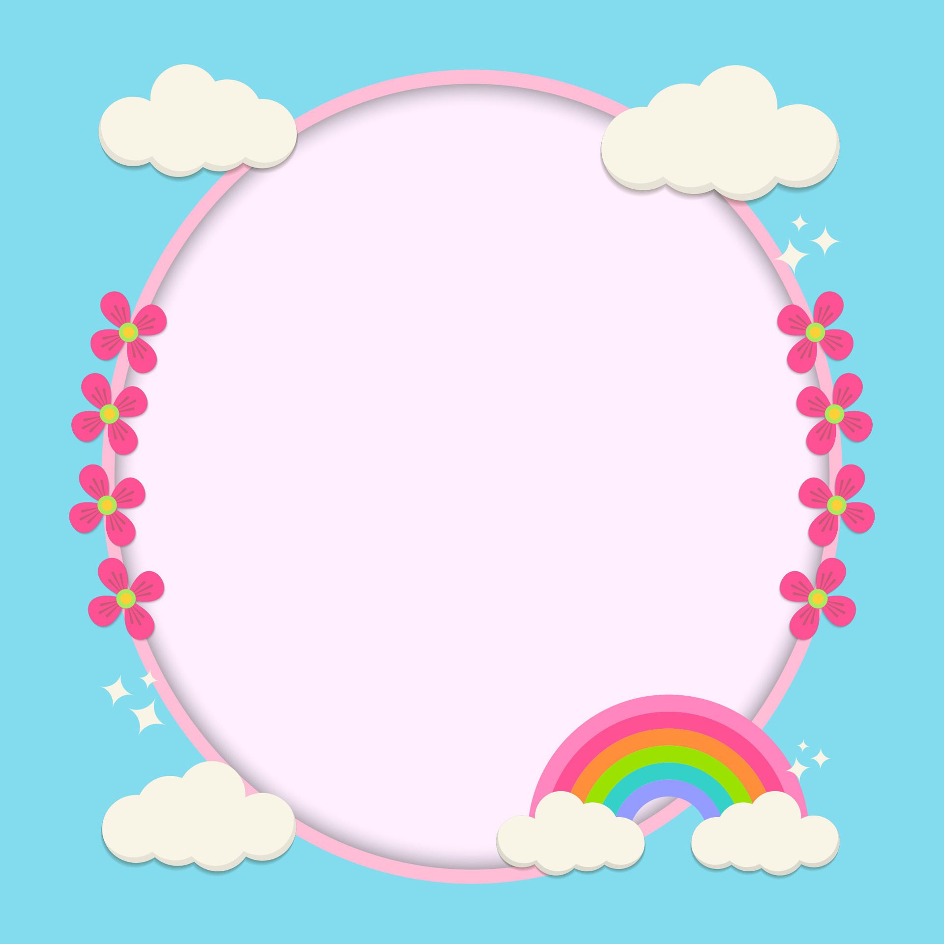 Frame-decorated-with-clouds-and-rainbows-and-flowers-free-vector