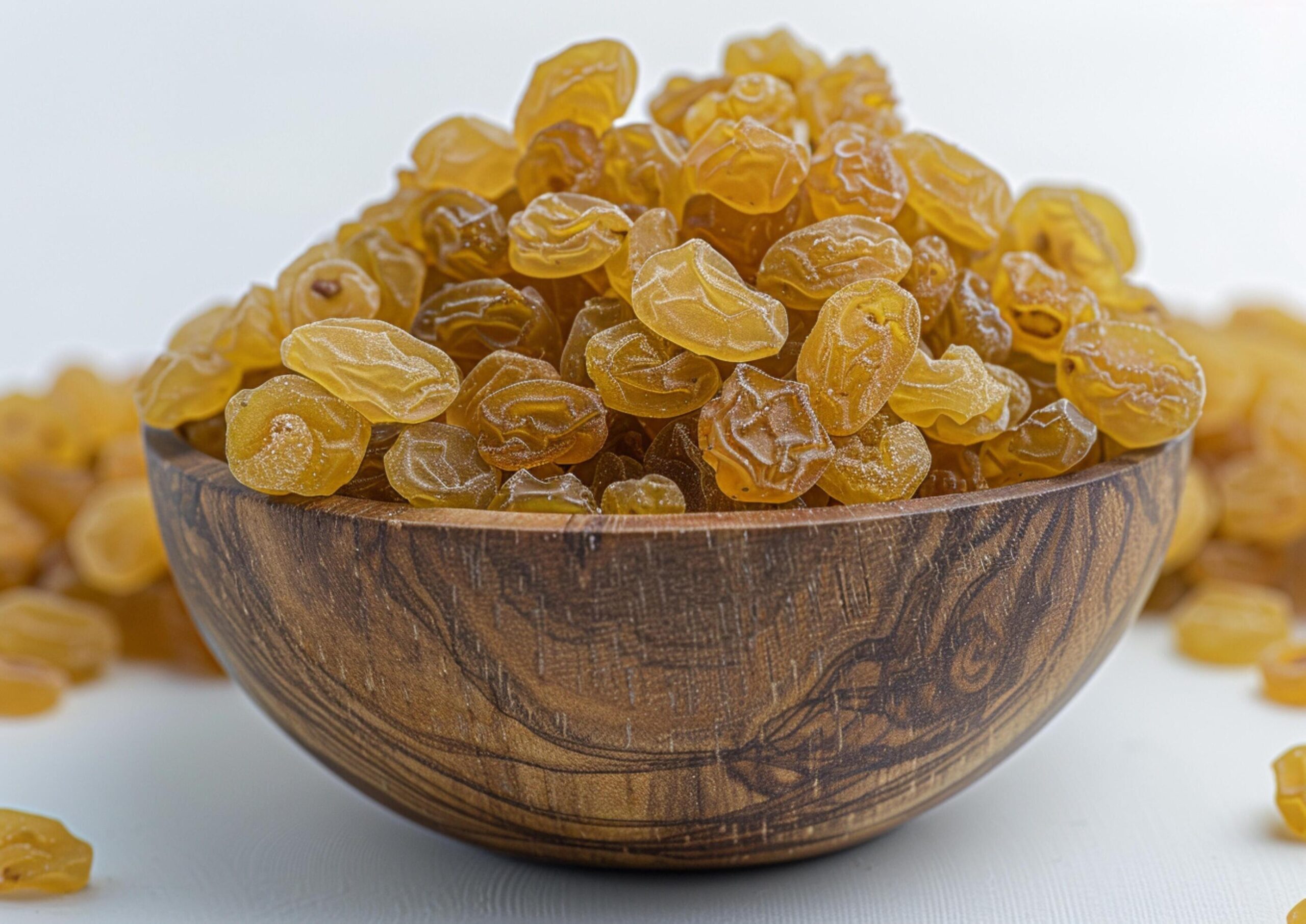 Gold-raisins-in-wooden-bowl-generated-by-ai-free-photo