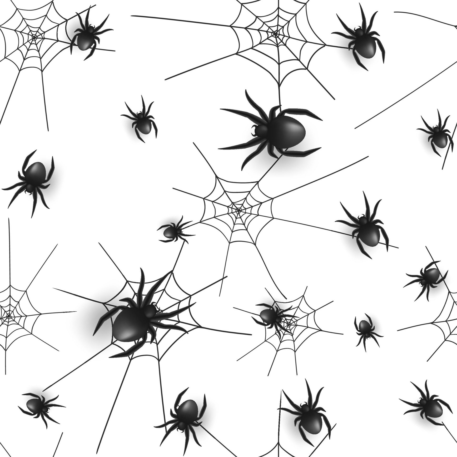 Happy-halloween-design-seamless-pattern-featuring-spiderwebs-and-spooky-3d-spiders-on-a-white-background-it-adds-a-touch-of-eerie-elegance-to-your-project-not-ai-generated-free-vector
