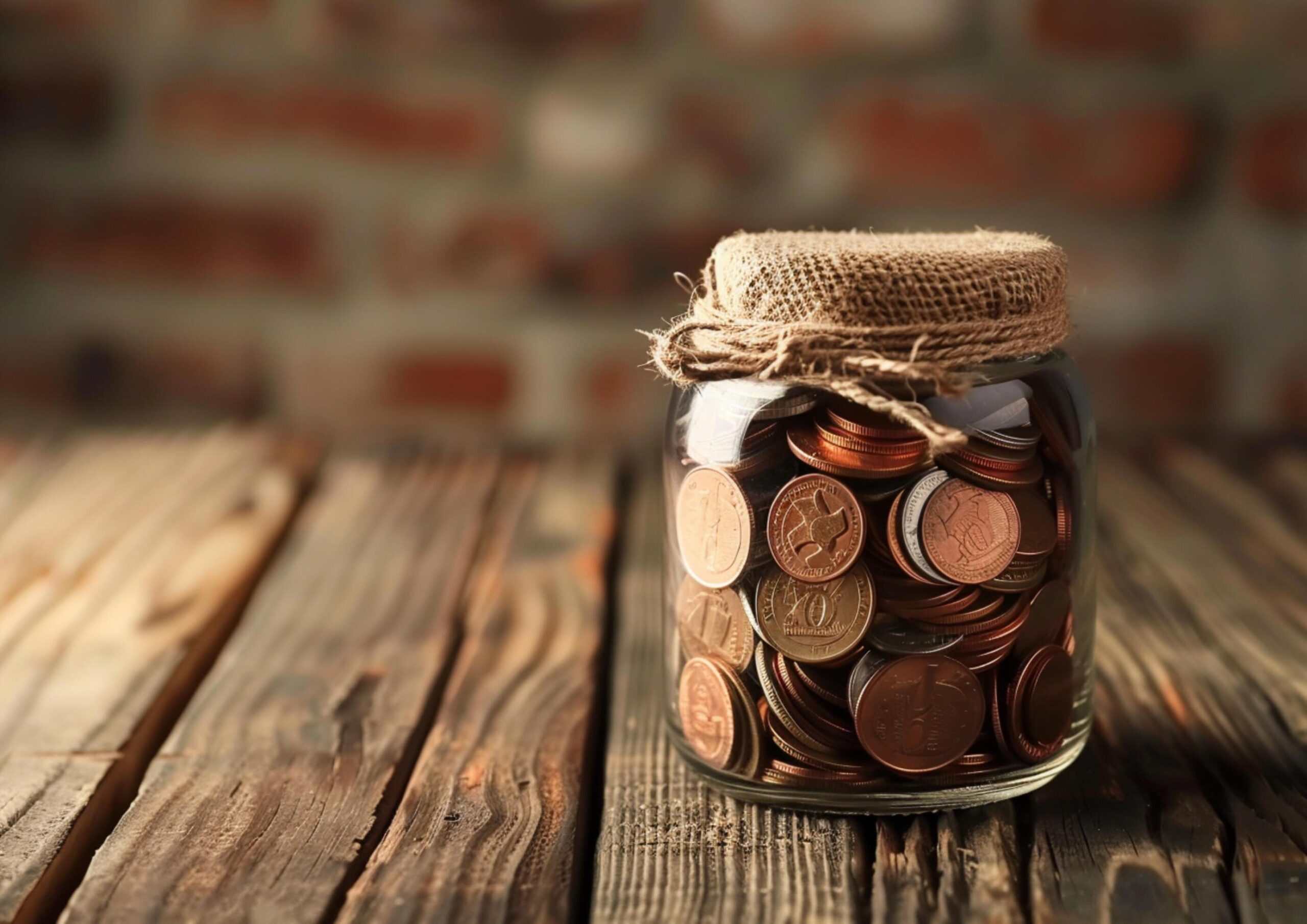 Jar-filled-with-coins-on-wooden-background-generated-by-ai-free-photo