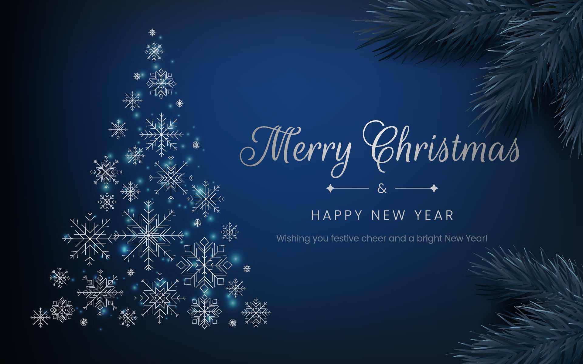 Merry-christmas-happy-new-year-banner-with-a-blue-theme-luxurious-and-realistic-design-realistic-pine-cone-shape-with-glitter-lights-snowflake-elements-not-ai-generated-free-vector