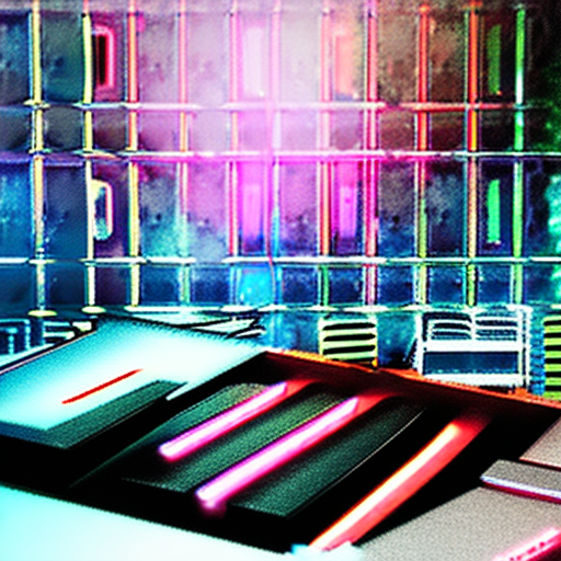 A captivating 3d conceptual art piece featuring an anthropomorphic red rabbit with vibrant neon-lit fur, exuding an otherworldlyaura. The rabbit's bright eyes and outstretched paw touch a laptop keyboard, revealing a mesmerizing futuristic cityscape with colorful, geometric buildings perfectly integrated into the digital realm. The overall atmosphere is conceptual and futuristic, blending digital surrealism and a hint of cyberpunk. , conceptual art, 3d render