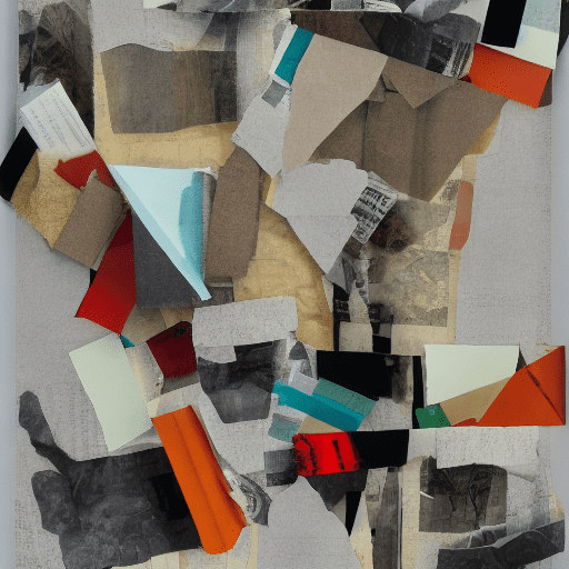Collage using paper, magazine scraps. Abstract, minimal, muted colors.