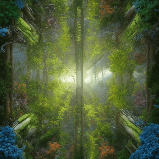 A beautiful forest mixed urban, one sheep in the center breaks the symmetry and is freely looking back. With a two-point perspective *very extreme long shot, pictures of beautiful backgrounds where space plants grow in hyperrealistic, cinematic, rich colors and pastel tones. You have to be symmetrical, creative, and feel like a greek mural, add glittering stars and planets, geometrically, completely left-right symmetrical, the composition, color, and cinematic expression are wes anderson style