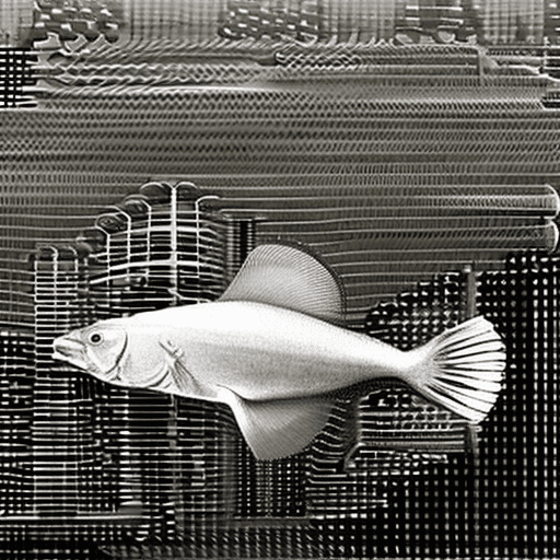 A stunningly detailed (((scientific illustration) )) representing a (((rankin cod) )) with advanced ((body structure) ) and elaborate, interwoven ((fin details) ) that defy the laws of physics, brought to life through a (((black and white photograph) )), evoking a sense of mystery and wonder that borders on the fantastical, a full-body view that reveals the full splendor of this breathtaking creation, (transparent background)