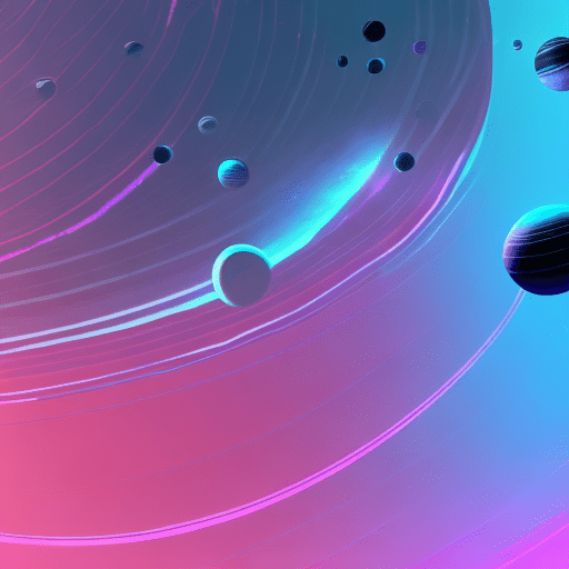 Minimalistic, planets with rings, three-body problem, cyberpunk vibrant pink and blue colors, without background