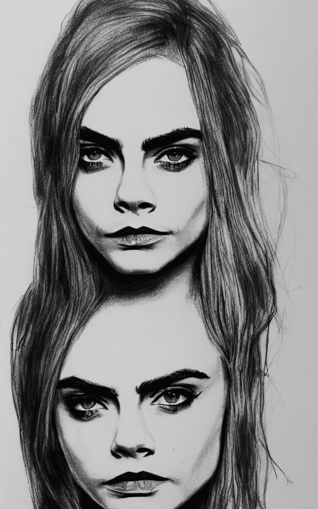 Cara delevingne, ((amateur) scribble sketch), (smudges) on paper, (faded lines)