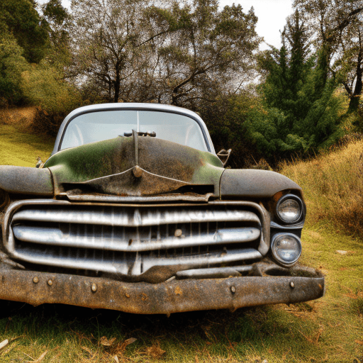 An old car front of a hill