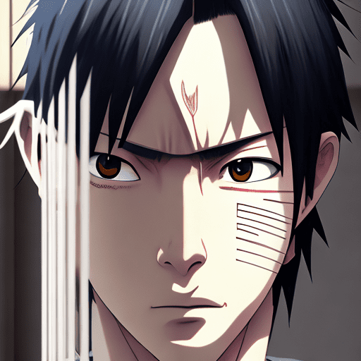 Hyper realistic face carakter sasuke in anime naruto, daylight, indirect lighting, ad magazine, frank lloyd, eames, mies van der rohe