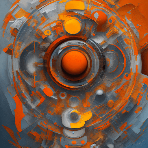 Abstract realism painting in orange and grey with modern brush techniques, in the style of bauhaus functional design, light yellow and dark red, circular shapes, dmitry spiros, abstract sculpture, layered and complex compositions, masculine neo-cubism --ar 71:128 --stylize 750 --v 5. 2