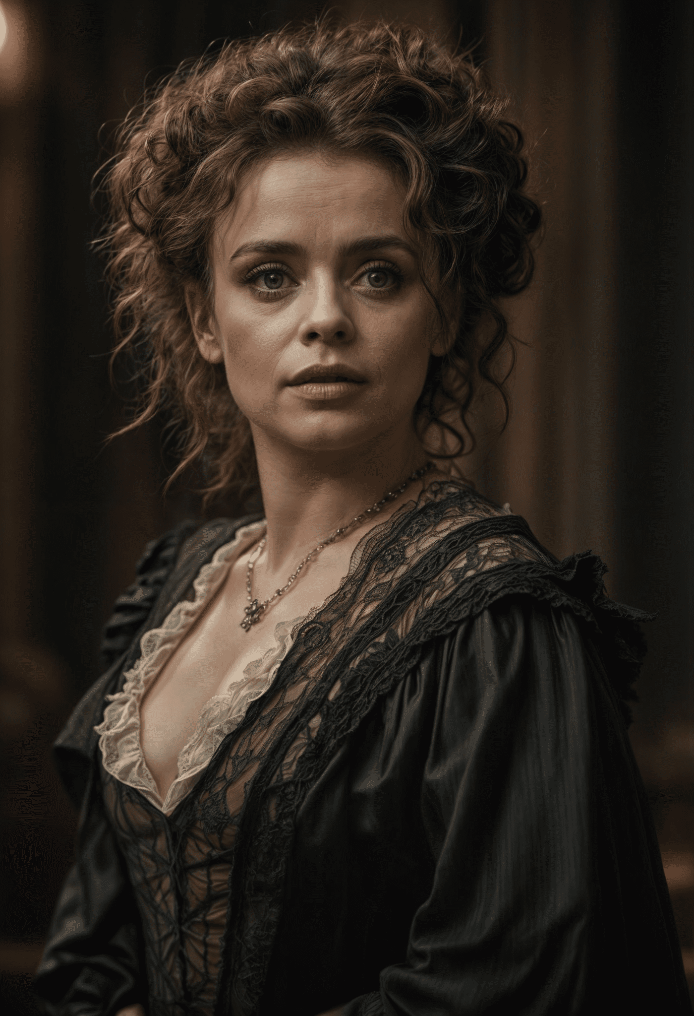 Helena bonham carter is bellatrix lestrange, very high detailed, intricate details, 8 k image