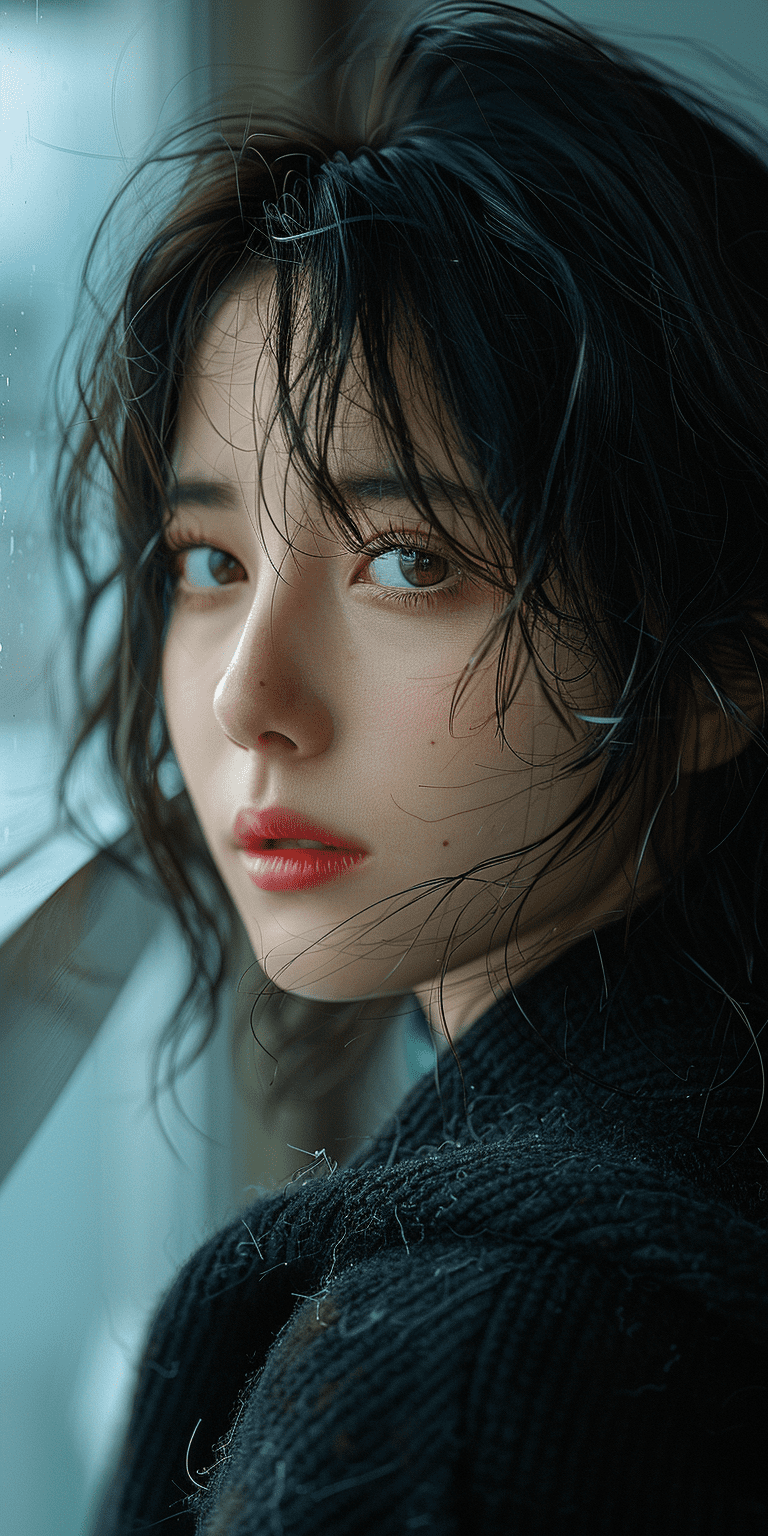 High-resolution photo of a japanese woman, mid 20's, looking over their shoulder, photorealistic, 8k, natural lighting, shot on a canon eos 5 --ar 1:2 --stylize 750