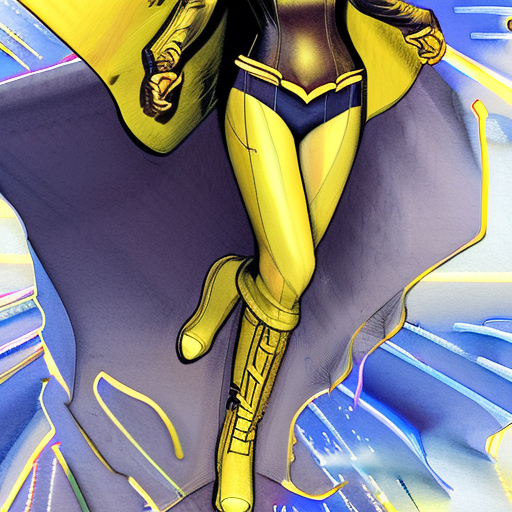 A masterpiece, batgirl/supergirl from dc comic wearing alternate yellow costume, coy and alluring, full body, kim jung gi, freedom, soul, digital illustration, comic style, cyberpunk, perfect anatomy, centered, approaching perfection, dynamic, highly detailed, watercolor painting, artstation, concept art, smooth, sharp focus, illustration, art by carne griffiths and wadim kashin, unique, award winning, masterpiece