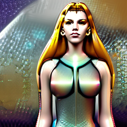 Digital art images of beautiful with good form woman in futuristic cybernetic armor, beautiful golden hair , in the style of 32k uhd --ar 71:128 --niji 6