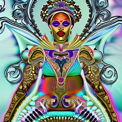 Professional masterpiece photograpy of a black woman queen, tattoos, ornate, rococo, grotesque, majestic, organics, silver filigree, colorful, dark fantasy, h r giger style, insanely detailed and intricate, hypermaximalist, elegant, hyper realistic, super detailed, pastel colors