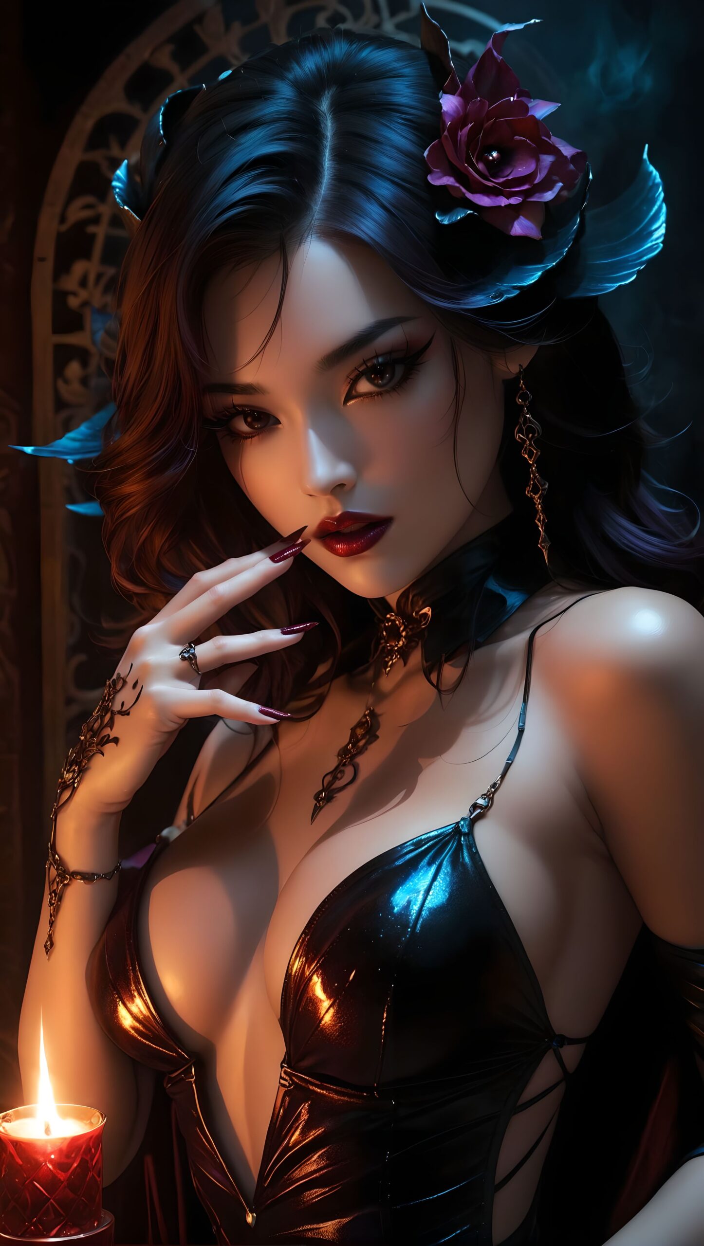 (cinematic dark fantasy bikini femme fatale creation:1. 3) , (masterful design:1. 1) , high-resolution shot, woman with a femme fatale vibe wearing a bikini in a dark fantasy setting, ethereal and mysterious atmosphere, dramatic lighting emphasizing shadows, intricate tattoos and body art enhancing the allure, fierce and confident expression, suggestive poses exuding seductive charm, hint of danger and power, (dark fantasy aesthetics:1. 2) , (femme fatale allure:1. 1) , (mysterious ambiance:1. 15) , (seductive aura:1. 2) , (enigmatic beauty:1. 1)