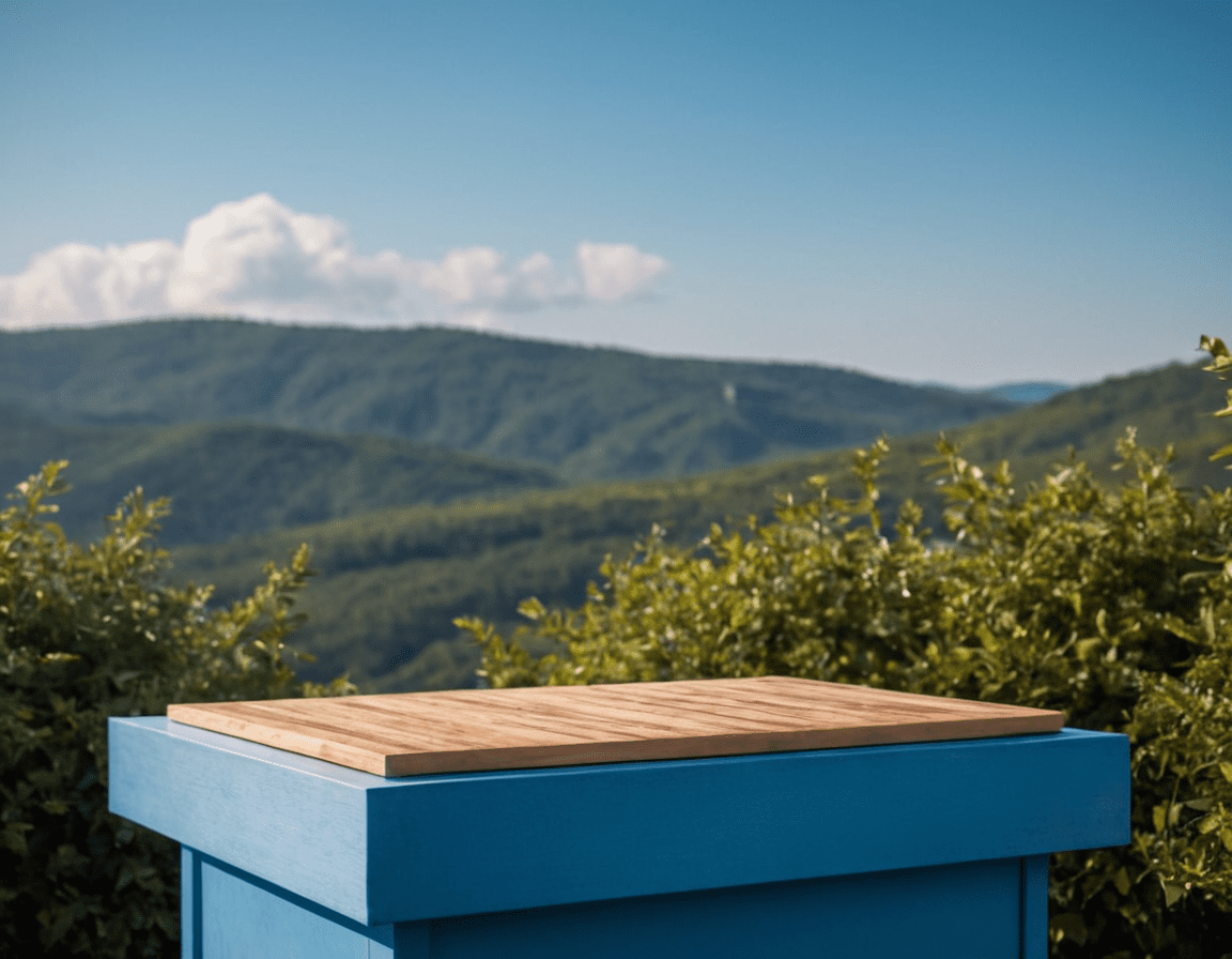 Beautiful blue sky podium, product photography, nature photography, super detalised and fashion