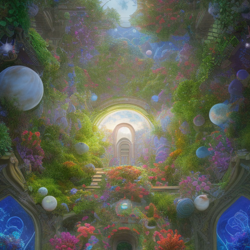 The front view of a two-story building pictures of beautiful backgrounds where space plants grow in hyperrealistic, , *completely left-right symmetrical, a symmetrical coral, cinematic, rich colors and pastel tones. You have to be symmetrical, creative, and feel like a greek mural, add glittering stars and planets, geometrically, the composition, color, and cinematic expression are wes anderson style