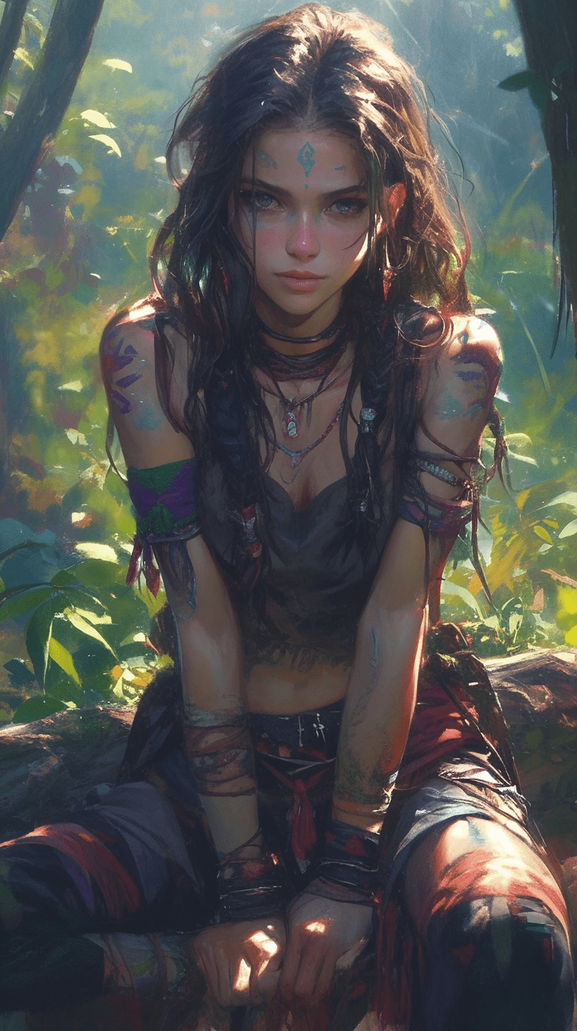 An eclectic 30 year old east asian woman with vivid colourful makeup, posing, wearing bohemian clothing, contemporary, ultrarealistic, bokeh, in the style of luis royo, full body, --ar 9:16 --stylize 700 --niji 6