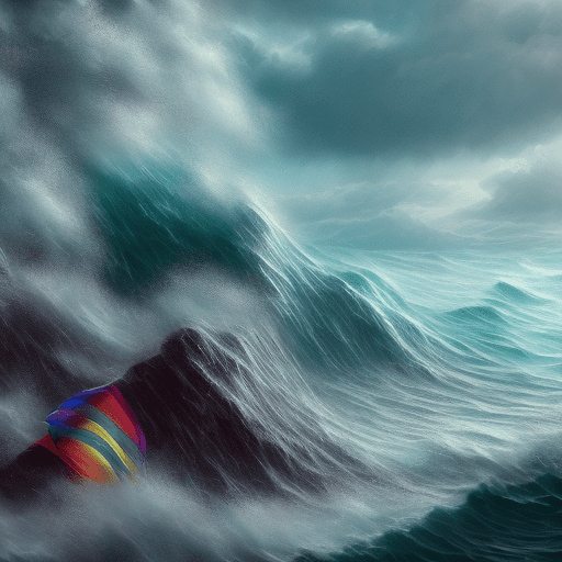 Stormy sea , rainbow particles , rays of starlight , realistic , beautiful clarity , 4k , best quality , super details , 8k, style neon