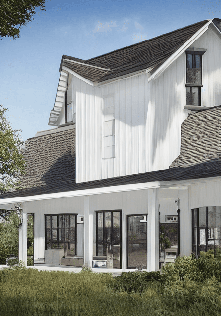 Modern farmhouse, hyper realism, high detail, 8k, dormer