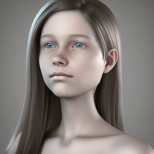 A captivating 3d render of a 14-year-old girl,