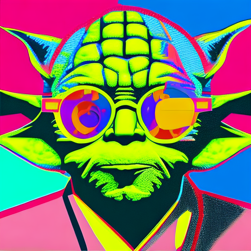 Yoda pop art portrait, he is wearing sun glasses, very colorful, abstract vasily kandisky style, detailed