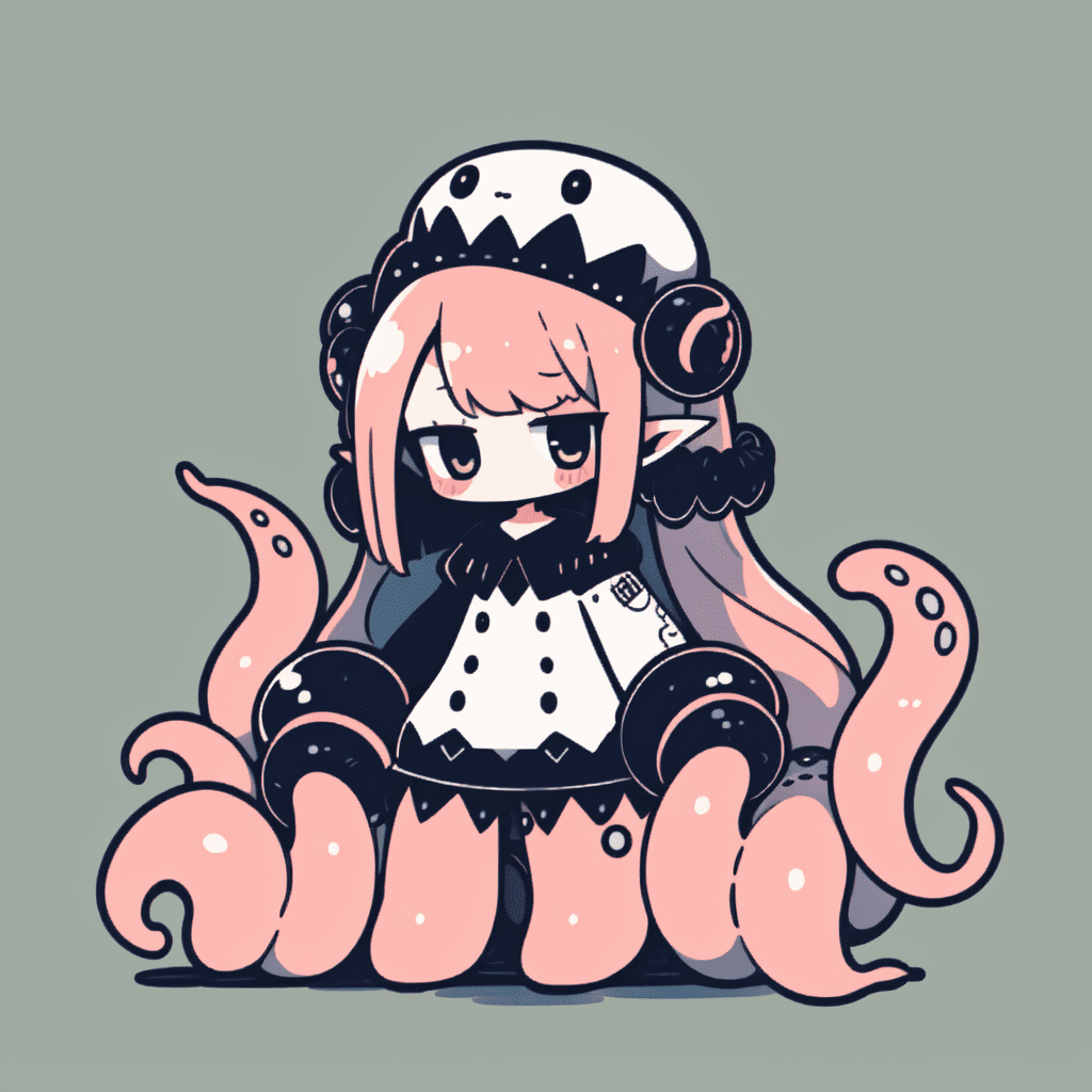Best quality, (solo,chibi:1. 2) , cute, scylla, monster girl, tentacles, monsterification, __color__ background,