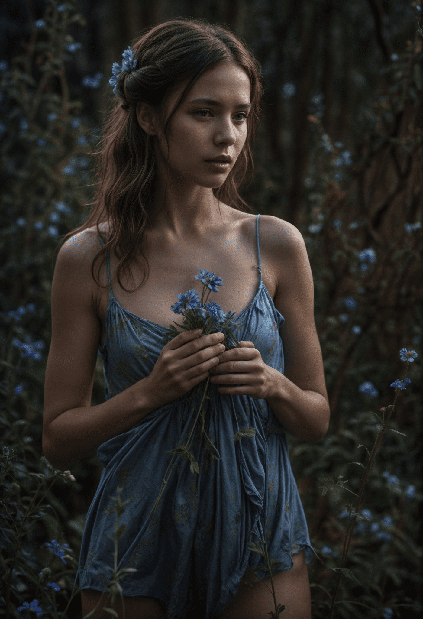Naomi and the scent of the blue flower by dkcw, greg rutkowski, beautiful image