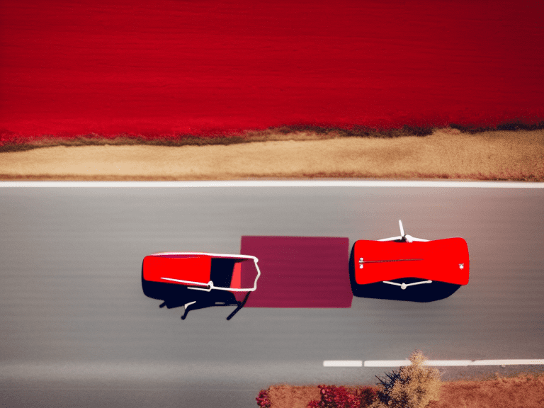 Red car, drone shot