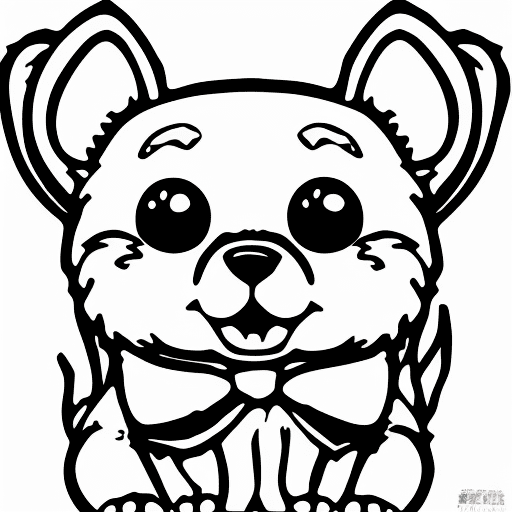 Coloring page, cute dog kawaii, cartoon style, no background
