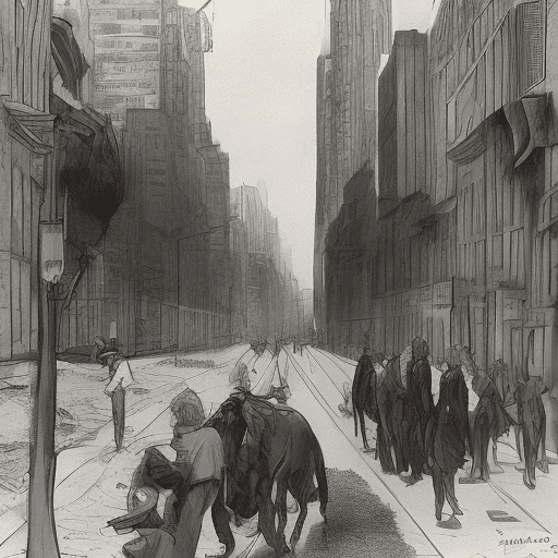 Un chat montant un cheval fume une cigarette dans les rues de new york dans les années 20.