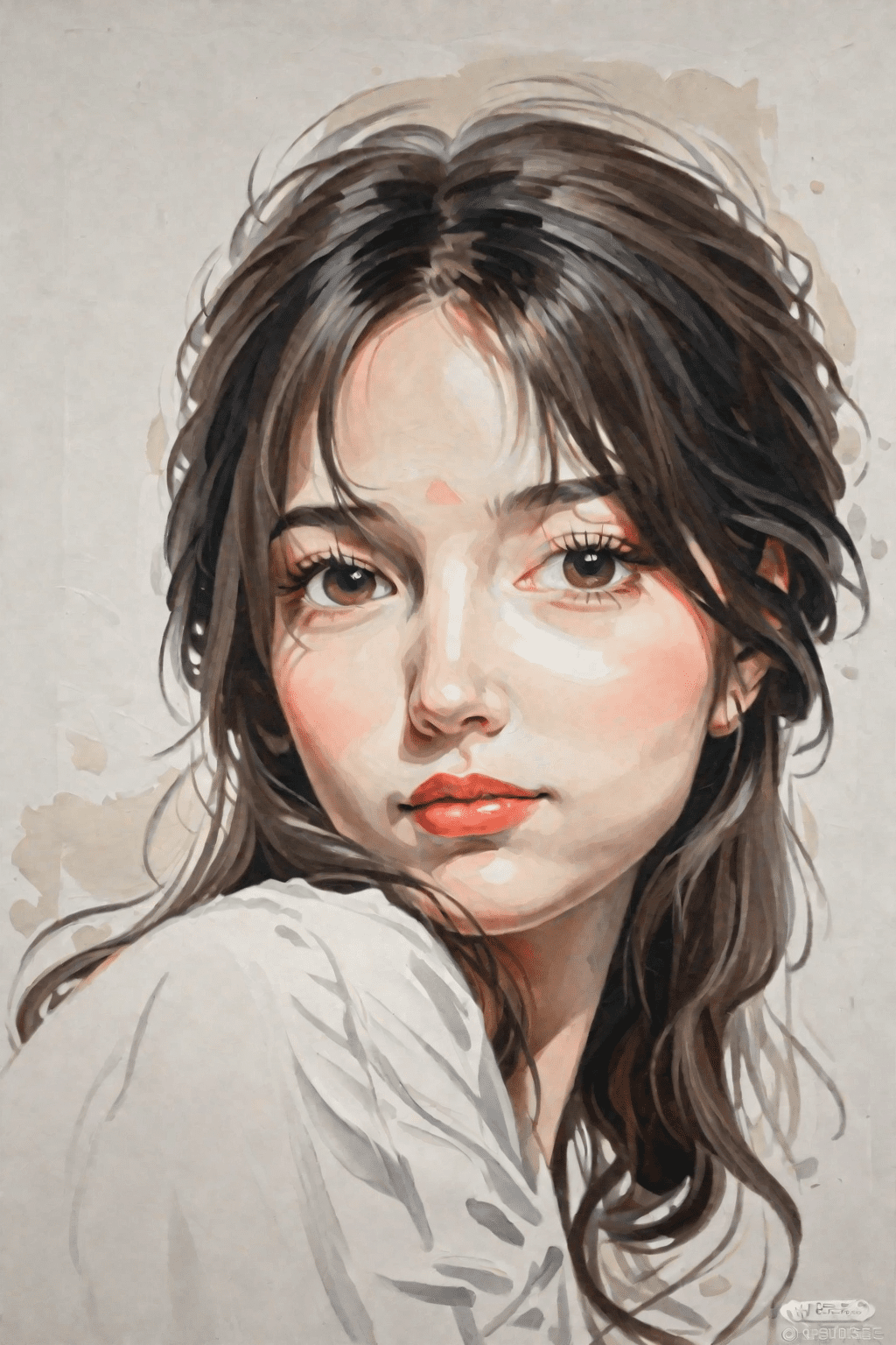Fine oil painting, masterpiece, best quality, beautiful girls head, simple , central composition, white background,