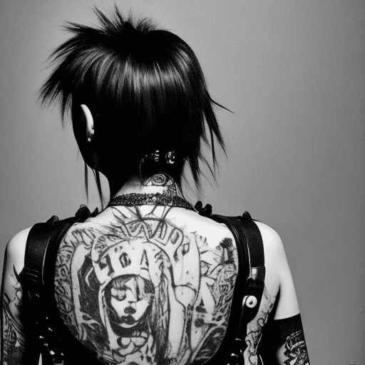 Punk rock girl, full image, picture from behind