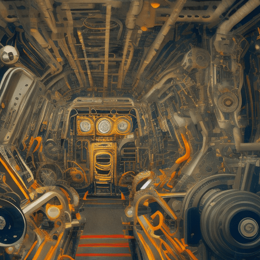 A picture of the interior of a machine in which cogs are engaged, the composition, color, and cinematic expression are wes anderson style
