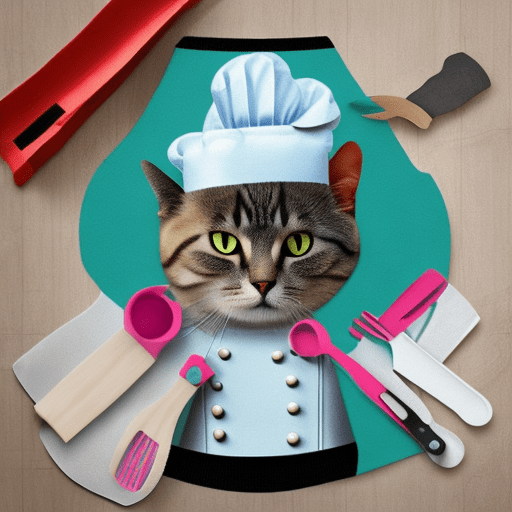 Cat dress up in chef with cooking tools
