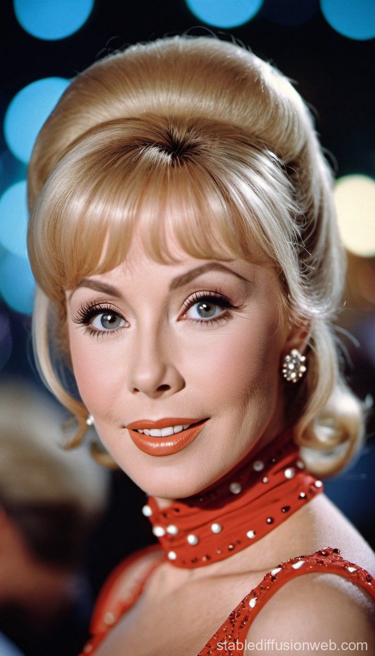 1950's photographic style, barbara eden as jeannie in 'i dream of jeannie', beautiful eyes detailed, high definition, ultra hd, 4k, realism, masterpiece.
