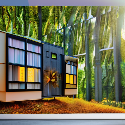 A hyper realistic photo of a beautiful house where walls are made of windows in mid-century modern style at sunset inside of a forest and full of trees and plants