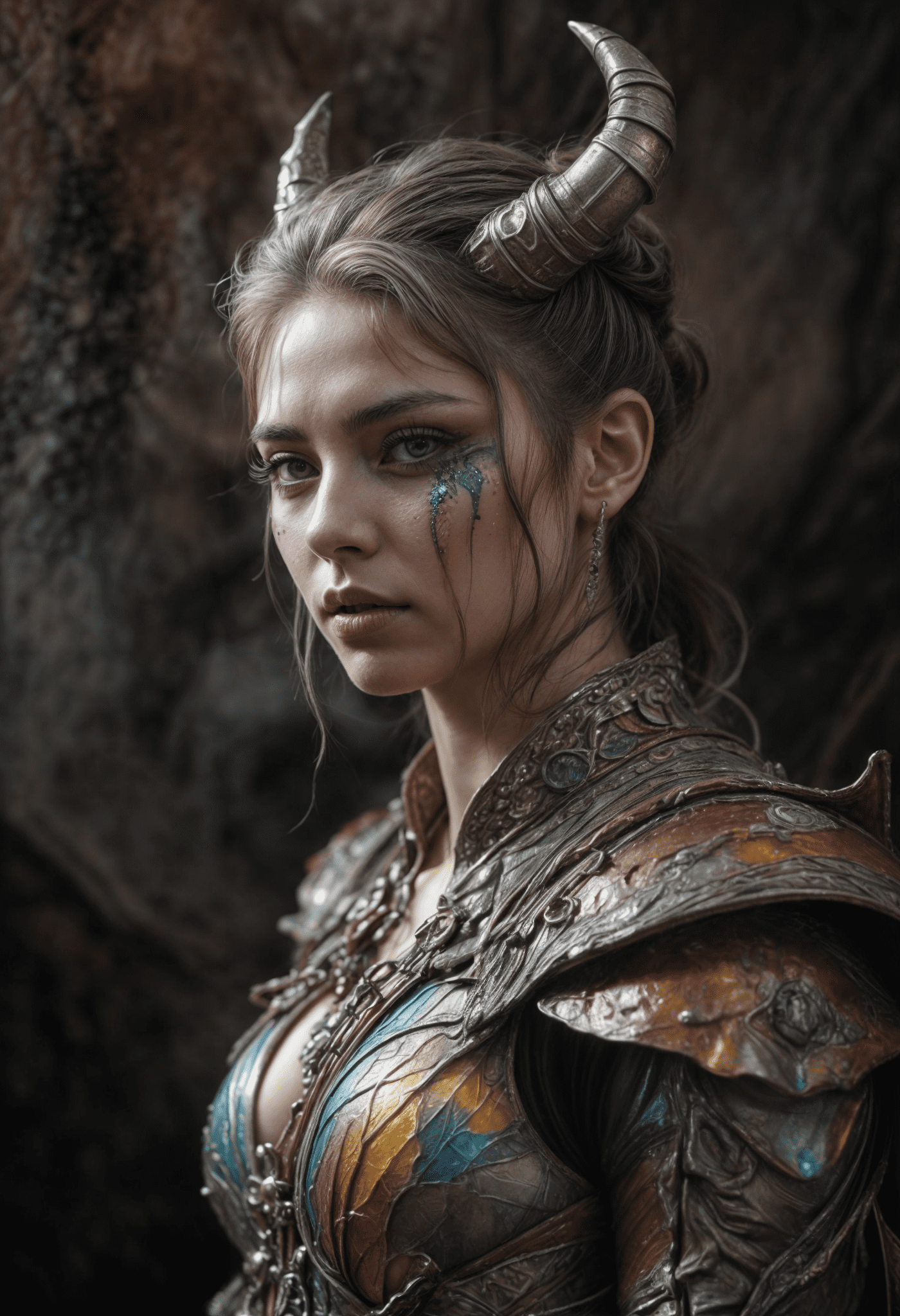 Taurus, mystic,  silver,  rainbow,  rubens on crack style,  dnd character portrait,  intricate,  oil on canvas,  masterpiece,  expert,  insanely detailed,  4k resolution,  luis royo,  agnes cecile,  wassilly kandinsky,  perfect composition