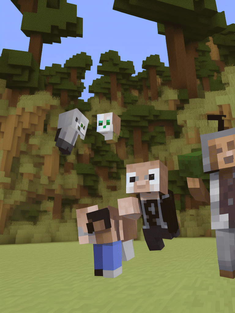 (style: minecraft) (character: boy) (action: jumping) (action: shooting a laser gun) (action: feet of the ground) (background: a surreal fight to the death) (location: minecraft arena rendered world)