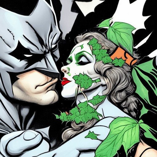 Poison ivy kissing batman,