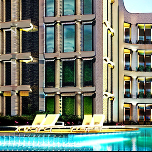 Aurora , delight night , a large building with a pool in front of it, ornate retreat, breathtaking render, riverside, architectural rendering, high quality rendering, screengrab, full - view, magnificent design, exquisite rendering, sha xi, a pool inside the giant palace, full - shot, full-shot, pre-rendered, pool, luxury architecture, architectural render, resort, luxurious environment