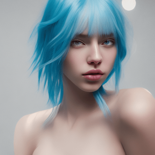 Disposable photography of beautiful blue hair color model, 8k, photo realism, --ar 3:4