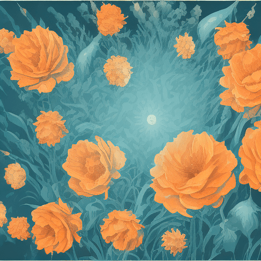 Set of orange floral banners with clouds, rain falling and sunshine, in the style of mid-century illustration, color field, ephraim moses lilien, 1970s, nostalgic illustration, mundane materials, minimalist stage designs --v 5. 2 --style raw
