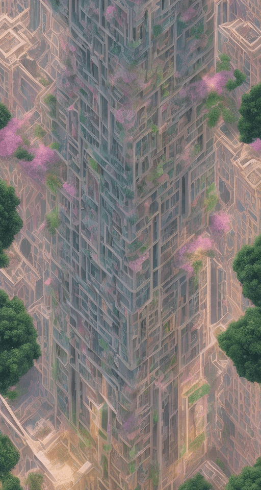 A building from the front, pictures of beautiful urban backgrounds where space plants grow in hyperrealistic, cinematic, rich colors and pastel tones. You have to be symmetrical, creative, and feel like a greek mural, add glittering stars and planets, geometrically, completely left-right symmetrical, the composition, color, and cinematic expression are wes anderson style