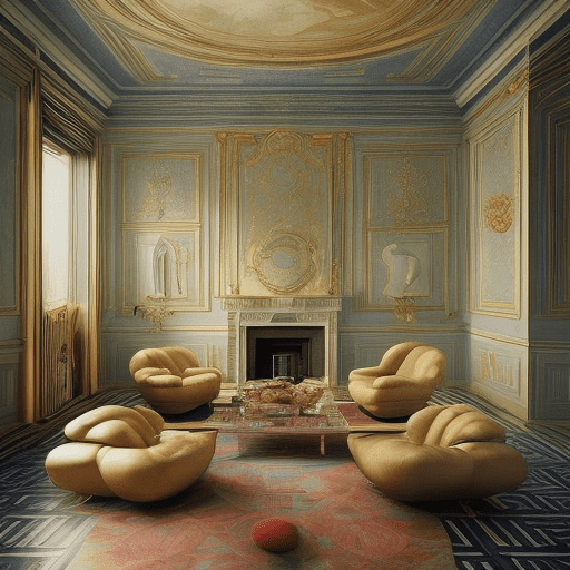 A room pictures of beautiful backgrounds a minimalist living room in the rococo era , in hyperrealistic, cinematic, rich colors and pastel tones. You have to be symmetrical, creative, and feel like a greek mural, add glittering stars and planets, geometrically, completely left-right symmetrical, the composition, color, and cinematic expression are wes anderson style