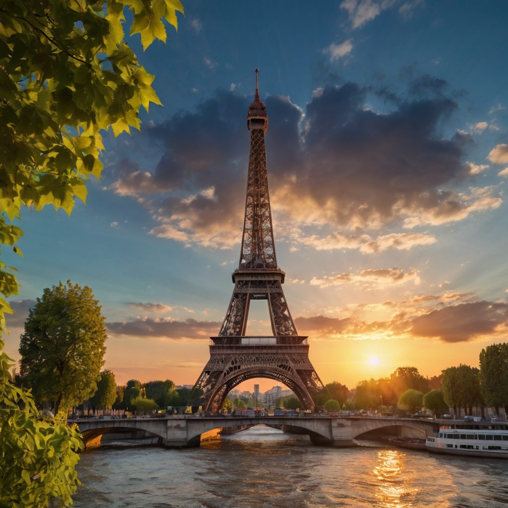 Generate a realistic 4k image of eiffel tower during sunset.